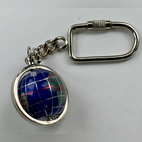 Vtg Silver Tone Metal Multi Stone Opalite Rock Inlaid World Globe Keychain - Picture 7 of 9